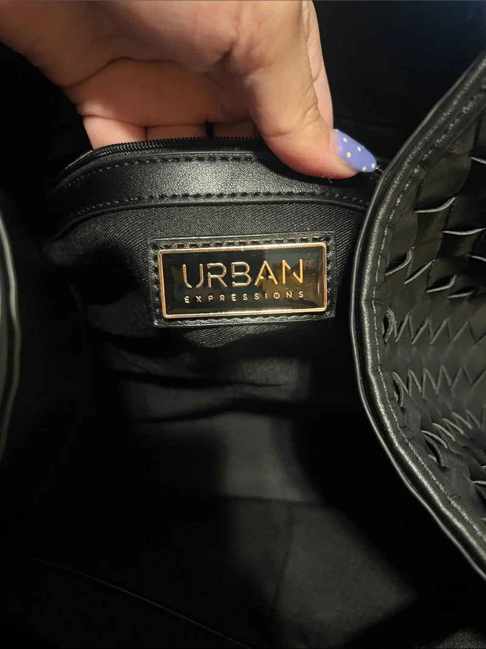 Urban Expressions Black Woven Satchel Tote - Picture 2 of 7